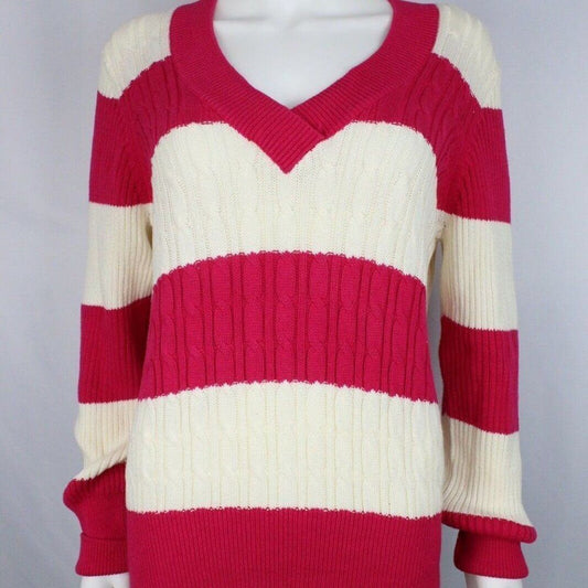 Faded Glory pink wide stripe v-neck sweater L