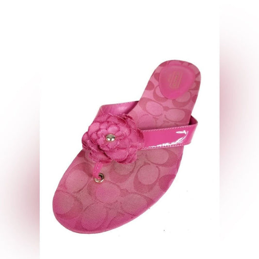 Coach "Samira" Pink Flower Iconic "C" Flip Flop Sandals 9.5