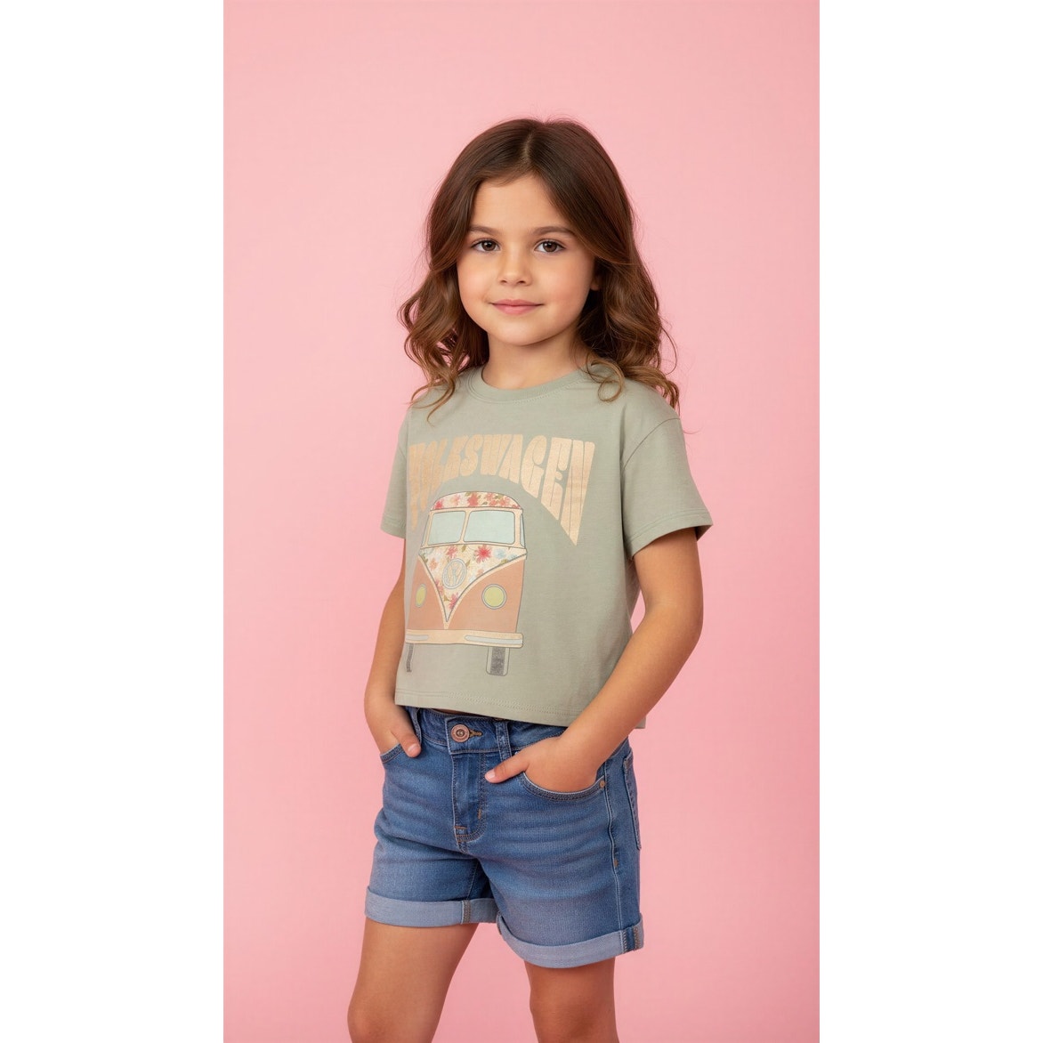 Volkswagen Kids T-Shirt Size 10 Green Vintage Van Adventure Retro