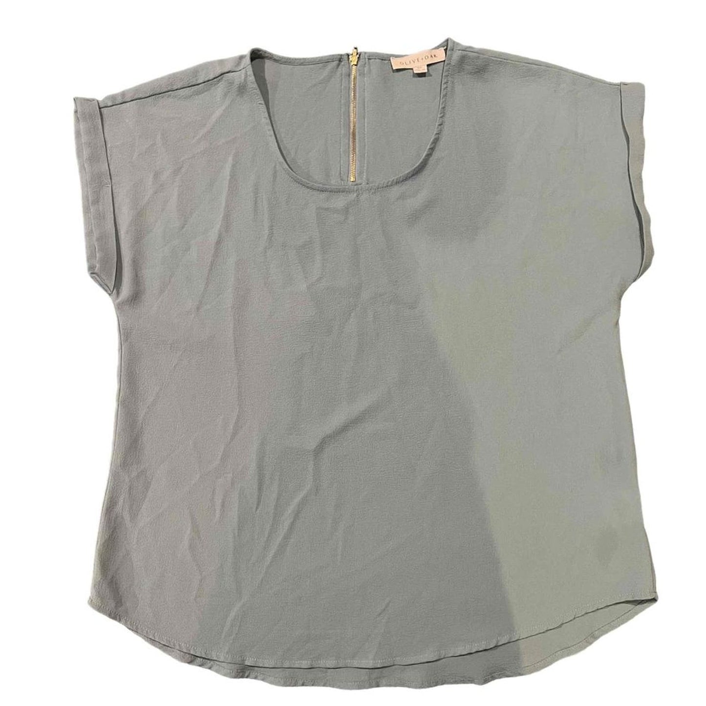 Olive+Oak Short Sleeve Round Neck Back Zipper Blouse Top Size XL