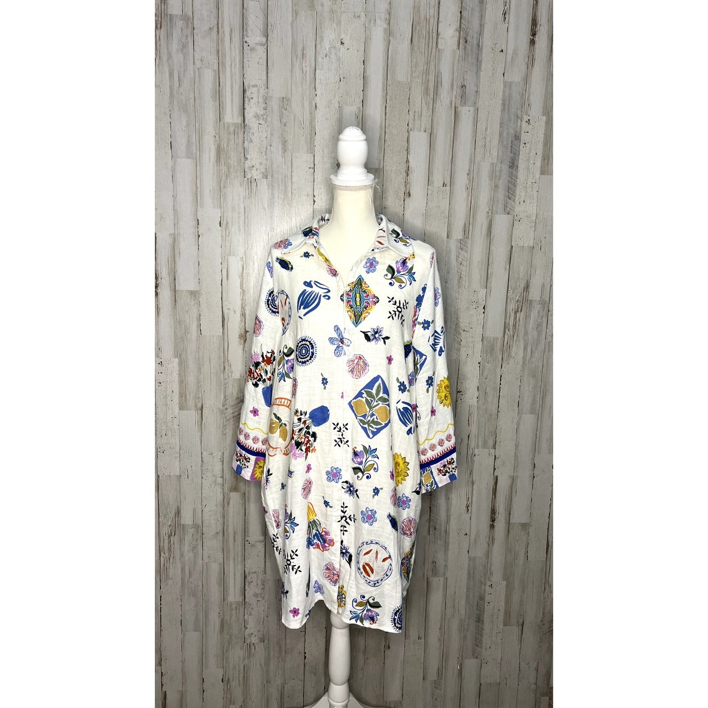 NWT Label of Love Women's Large Floral Print Button Front Cover Up Shirt Dress