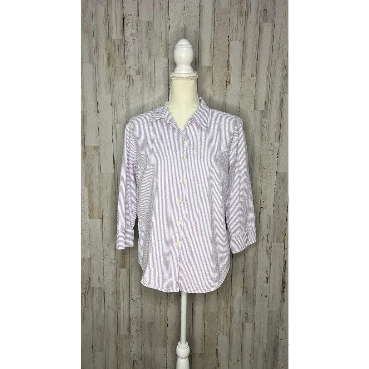 L.L. Bean Women's Large Purple Check Long Sleeve Button-Up Shirt Casual