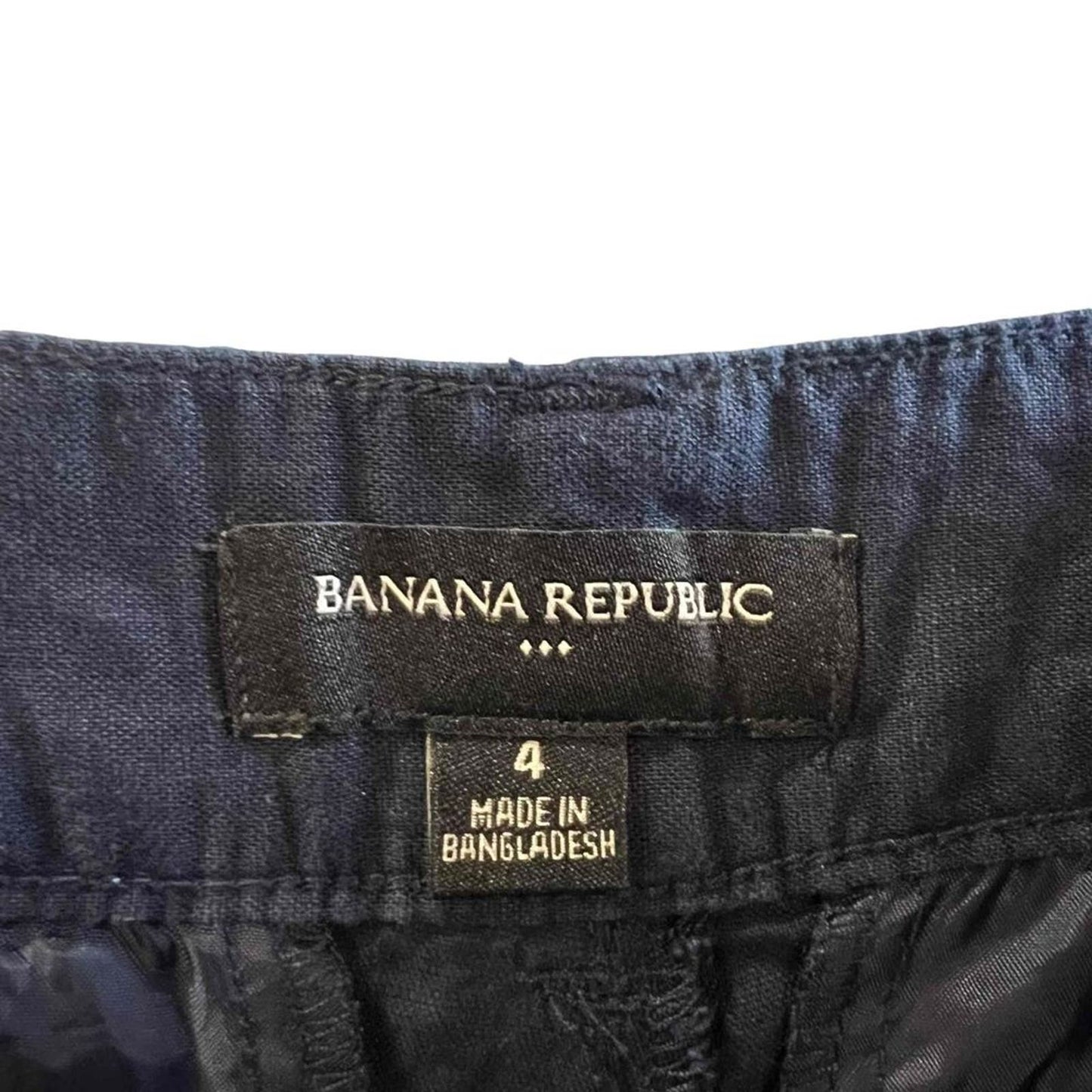 Banana Republic Navy Linen Blend Chino Shorts Pockets Button Closure Size 4