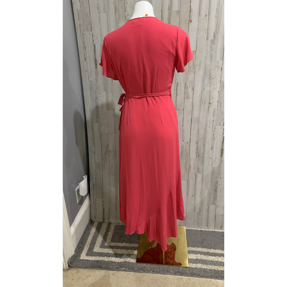 Halston Dress Womens Petite Small Pink Faux Wrap Maxi V-Neck