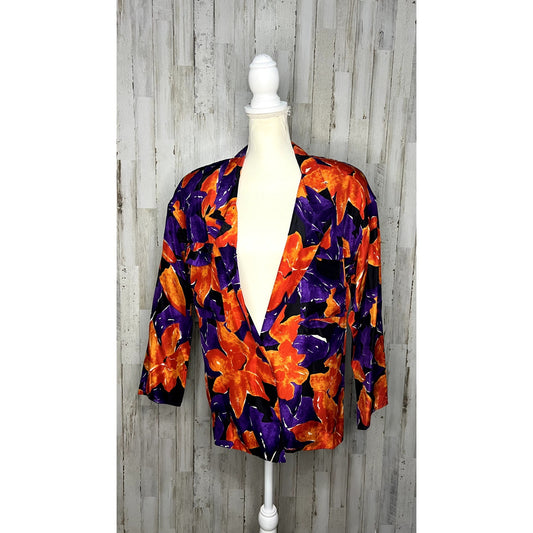 Vintage 80s Schrader Separates Silk Floral Jacket Women's Size 8 Multicolor