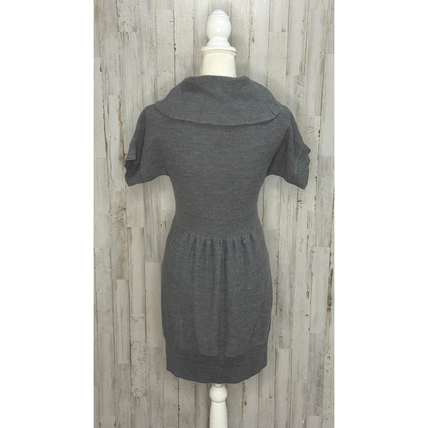Ann Taylor LOFT Petites Gray Sweater Dress Medium Short Sleeve Cowl Neck
