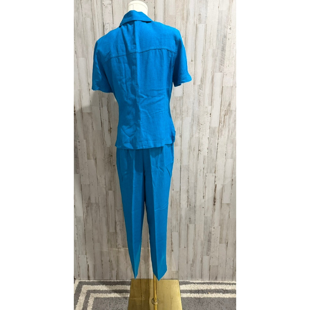 Carole Little Pant Suit Set Womens Size 8 Bright Blue 2-Piece Short Sleeve