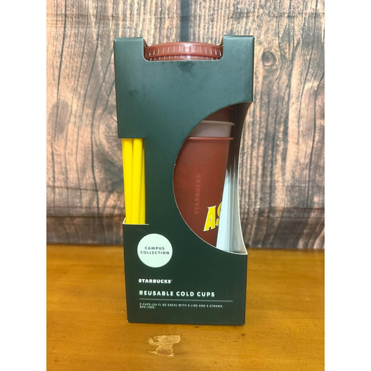 NEW IN BOX Starbucks ASU Campus Collection Reusable Cold Cups Set of 5 w/ Straws