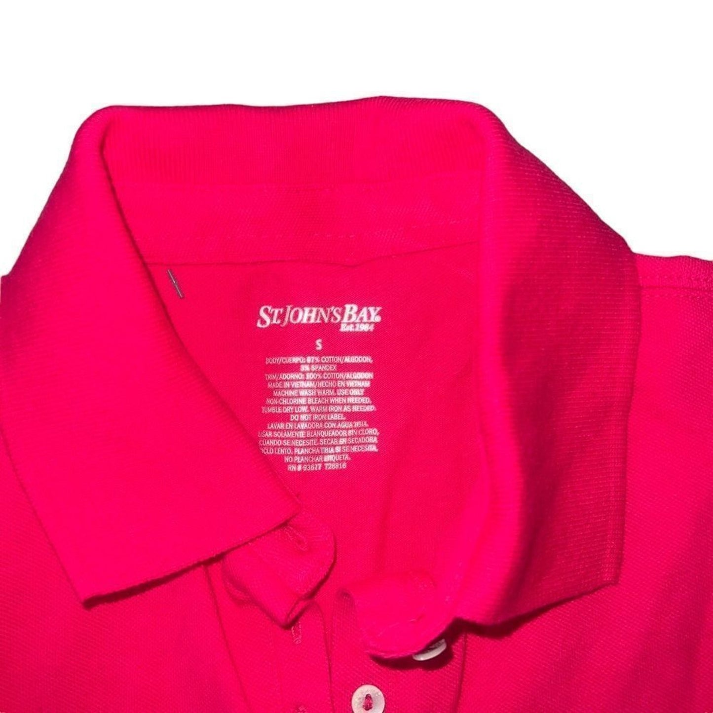 NWOT St. John’s Bay Polo Shirt Womens Size Small Bright Pink Pique Knit Short