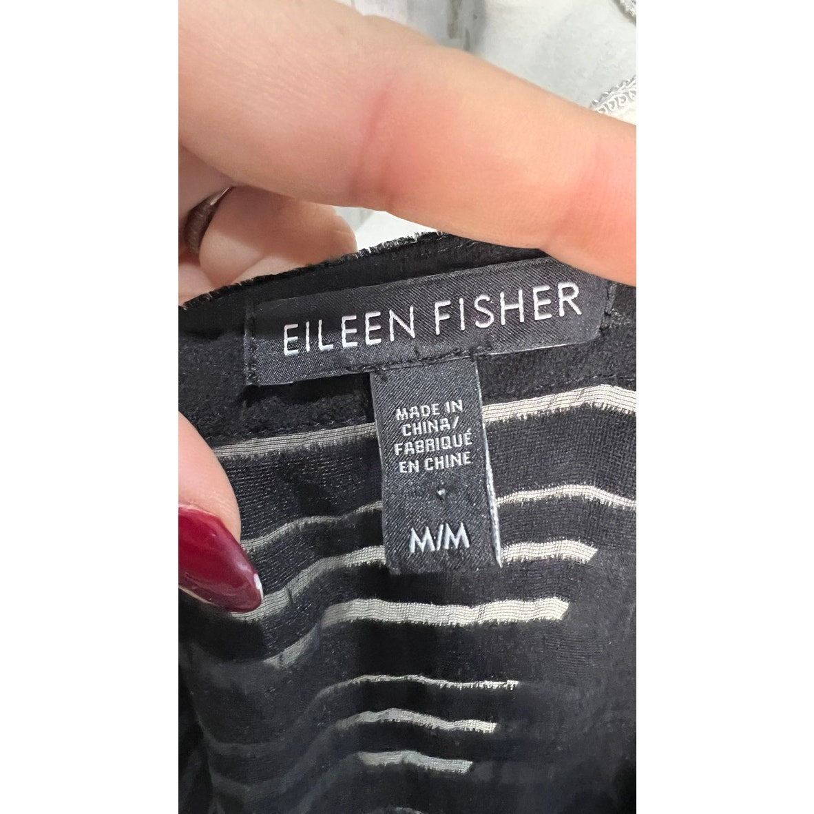 Eileen Fisher Women's Black Velvet Burnout Stripe Cap Sleeve Blouse Medium