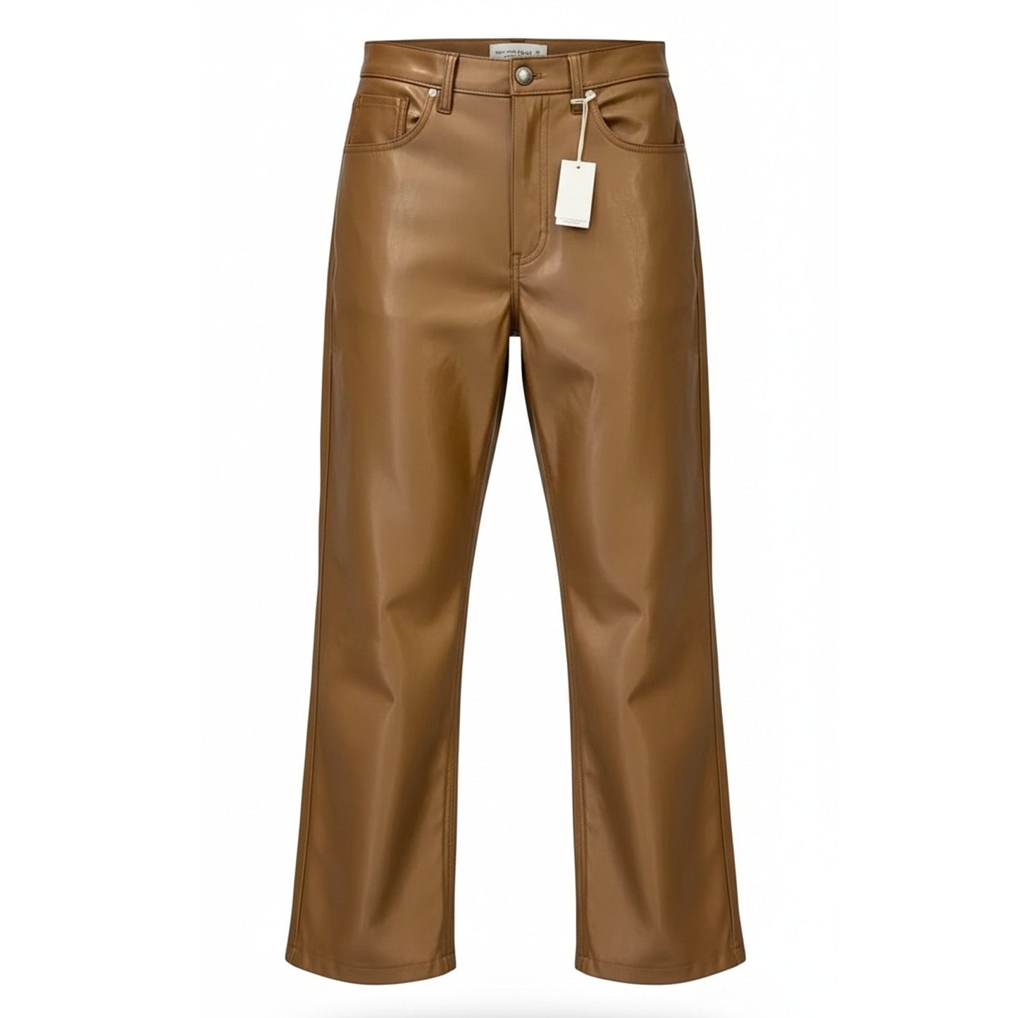 NWT Abercrombie & Fitch 90s Straight Ultra High Rise Leather Pants Brown Size 28