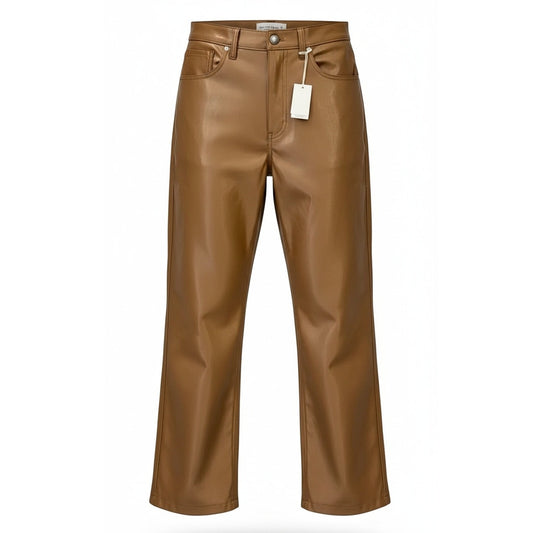 NWT Abercrombie & Fitch 90s Straight Ultra High Rise Leather Pants Brown Size 28