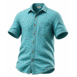 Columbia Button-Up Shirt Mens XL Turquoise Fly Fishing Lure Print Short