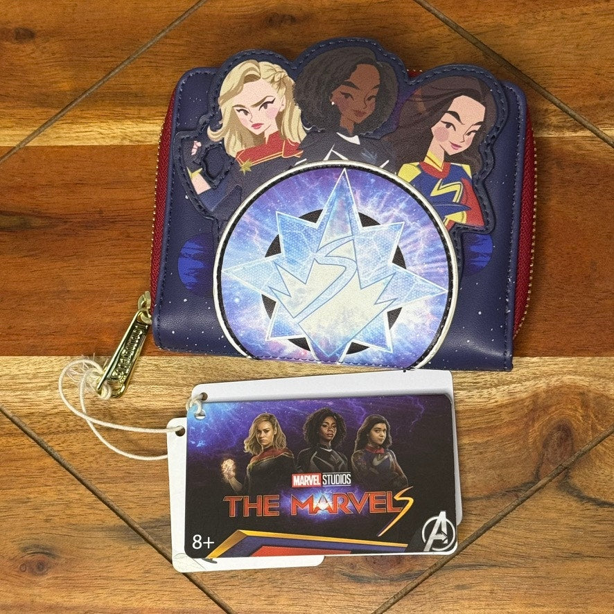 NWT Loungefly Marvel The Marvels Group Zip Around Wallet Navy Unisex