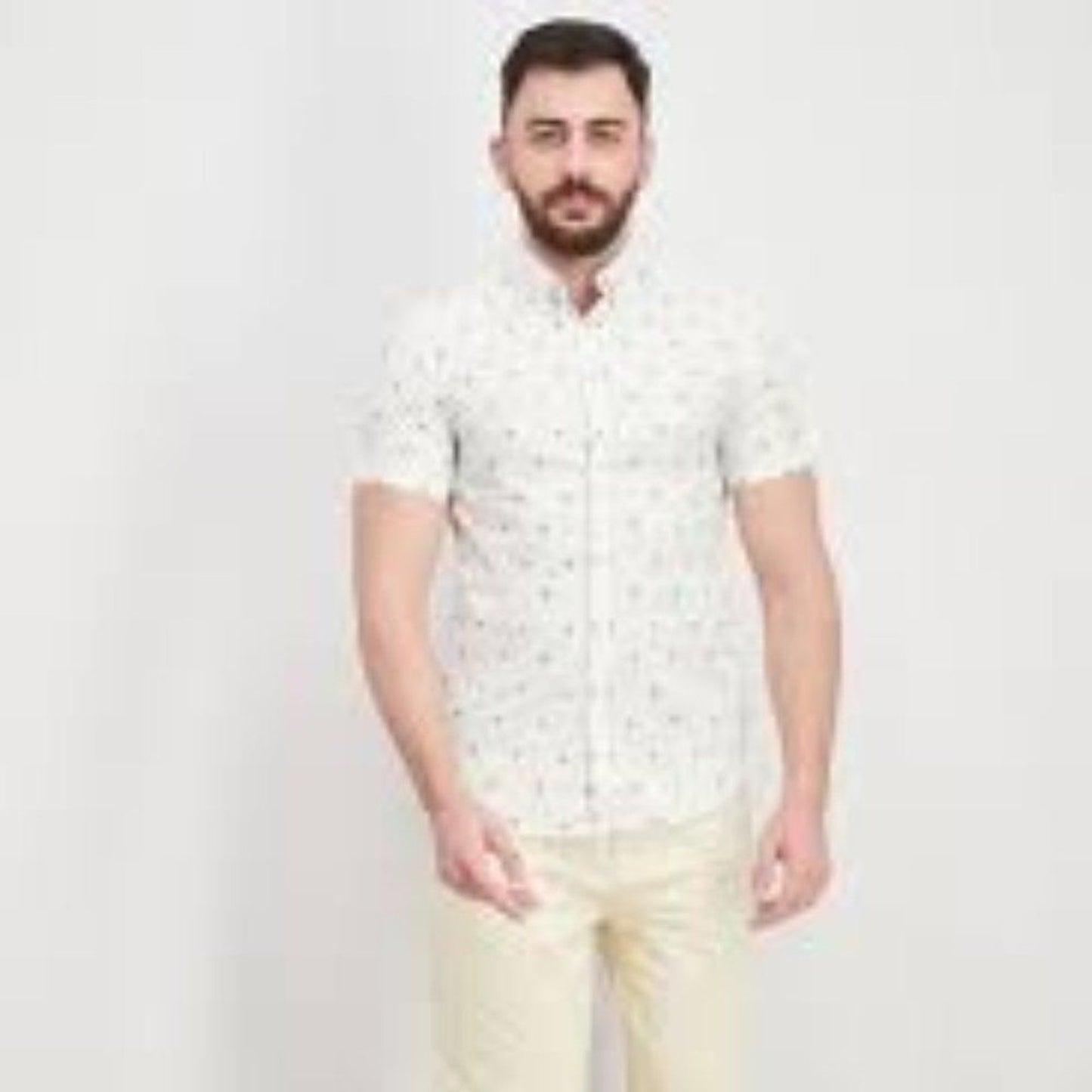 Denim & Flower Ricky Singh Men's Slim Fit Button-Up Shirt White Anchor Large
