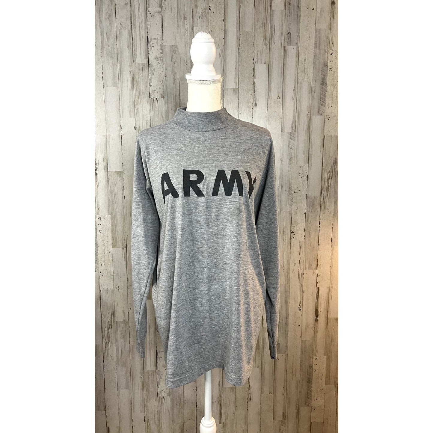 Vintage Army Long Sleeve Turtleneck Pullover T-Shirt Men’s Medium Gray Military