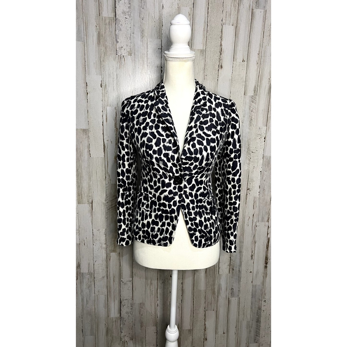 Kate Spade Women's Animal Print Blazer Black Size 00 Formal Tailored Fit