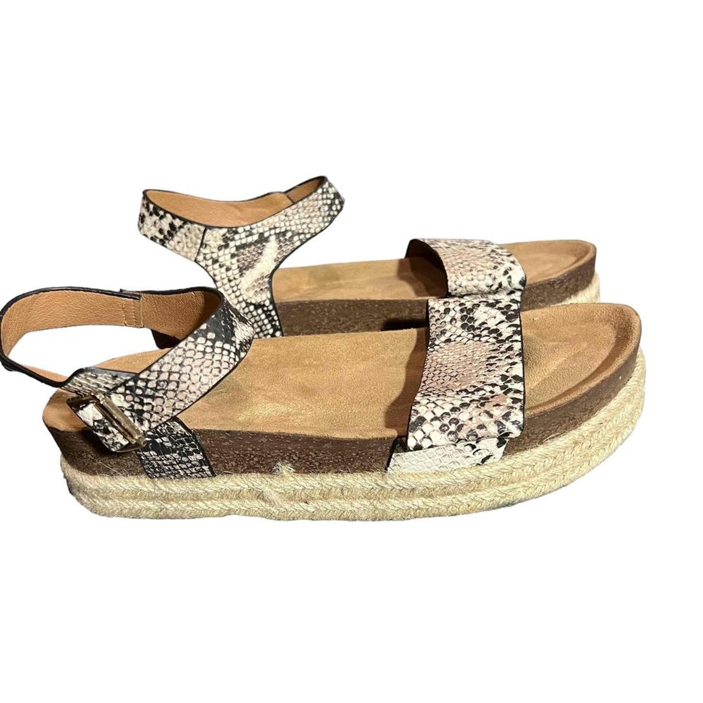 Qupid Womens Platform Espadrille Wedge Sandals Snake Print Size 10 Beige