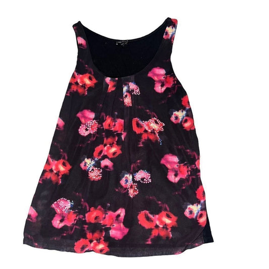 Express Womens Size Medium Black Pink Floral Sequins Embellished Tank Top