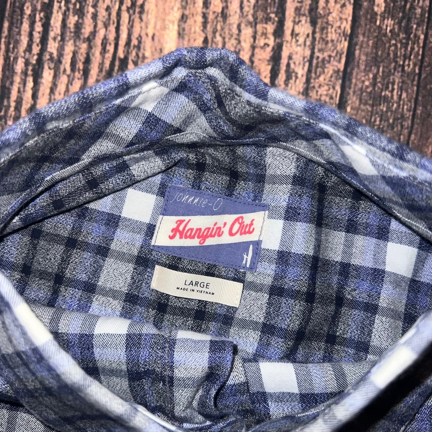 Johnnie O Denali Laguna Blue Men's Large Plaid Flannel Collared Button-Up Shirt