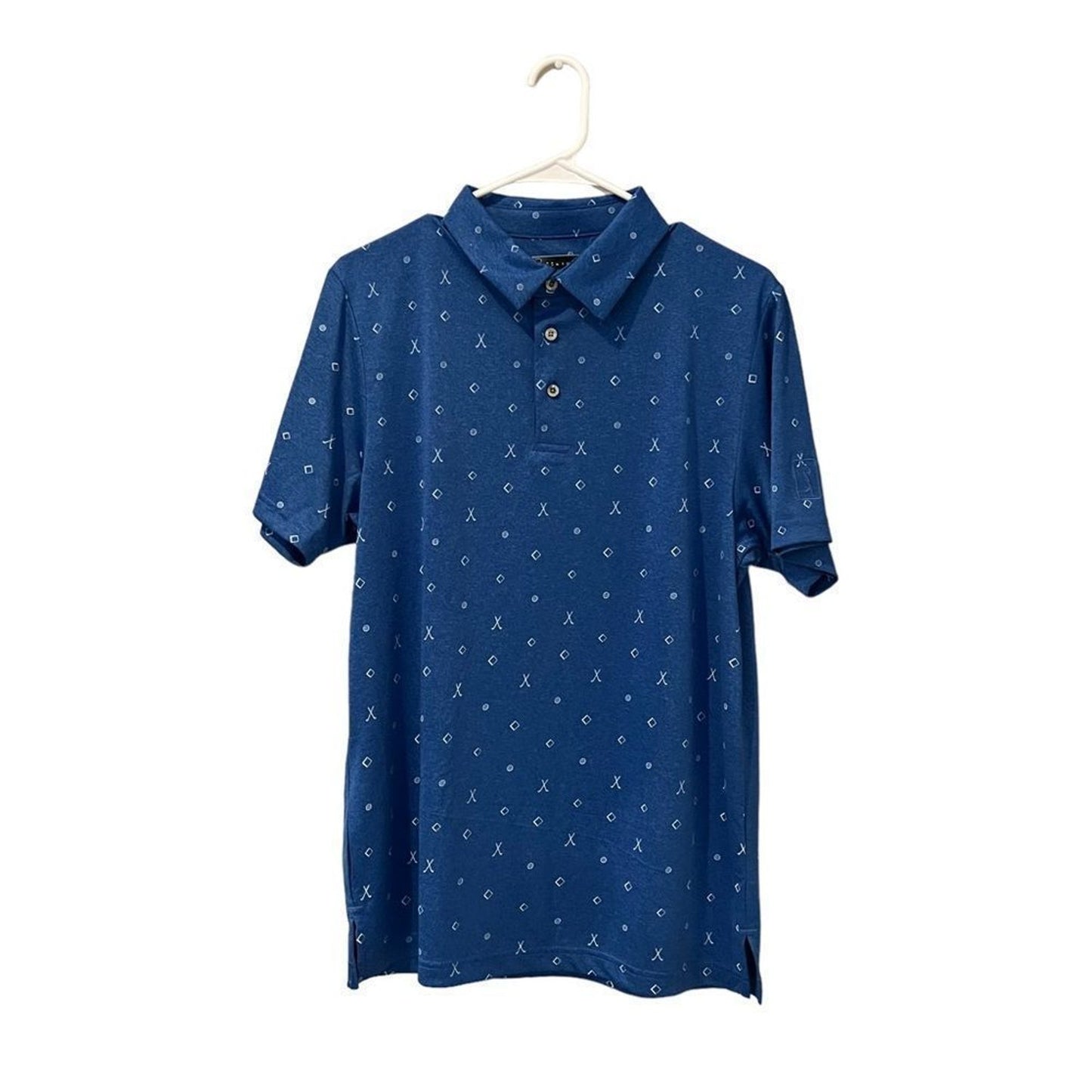 PGA TOUR Airflux Polo Shirt Mens Size Medium Blue Geometric Print Golf Short