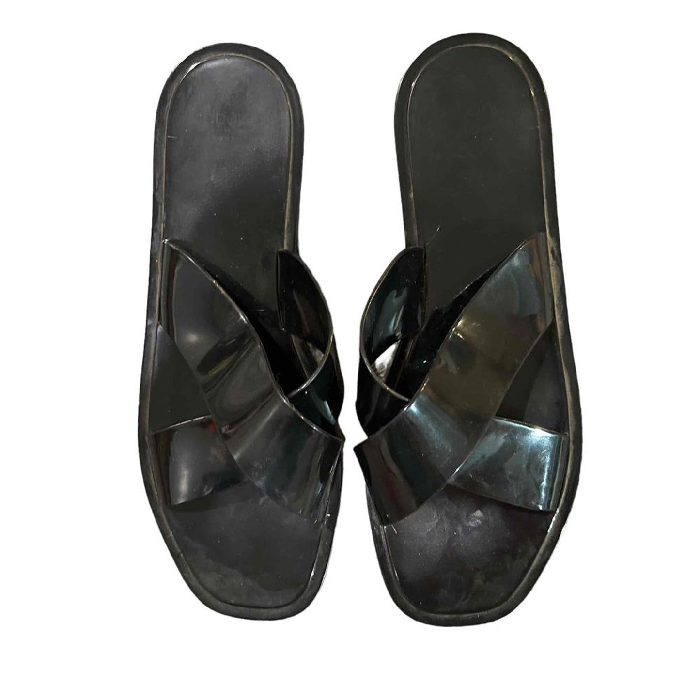 Slide Sandals Womens Size 8 Black Criss Cross Straps Slip On