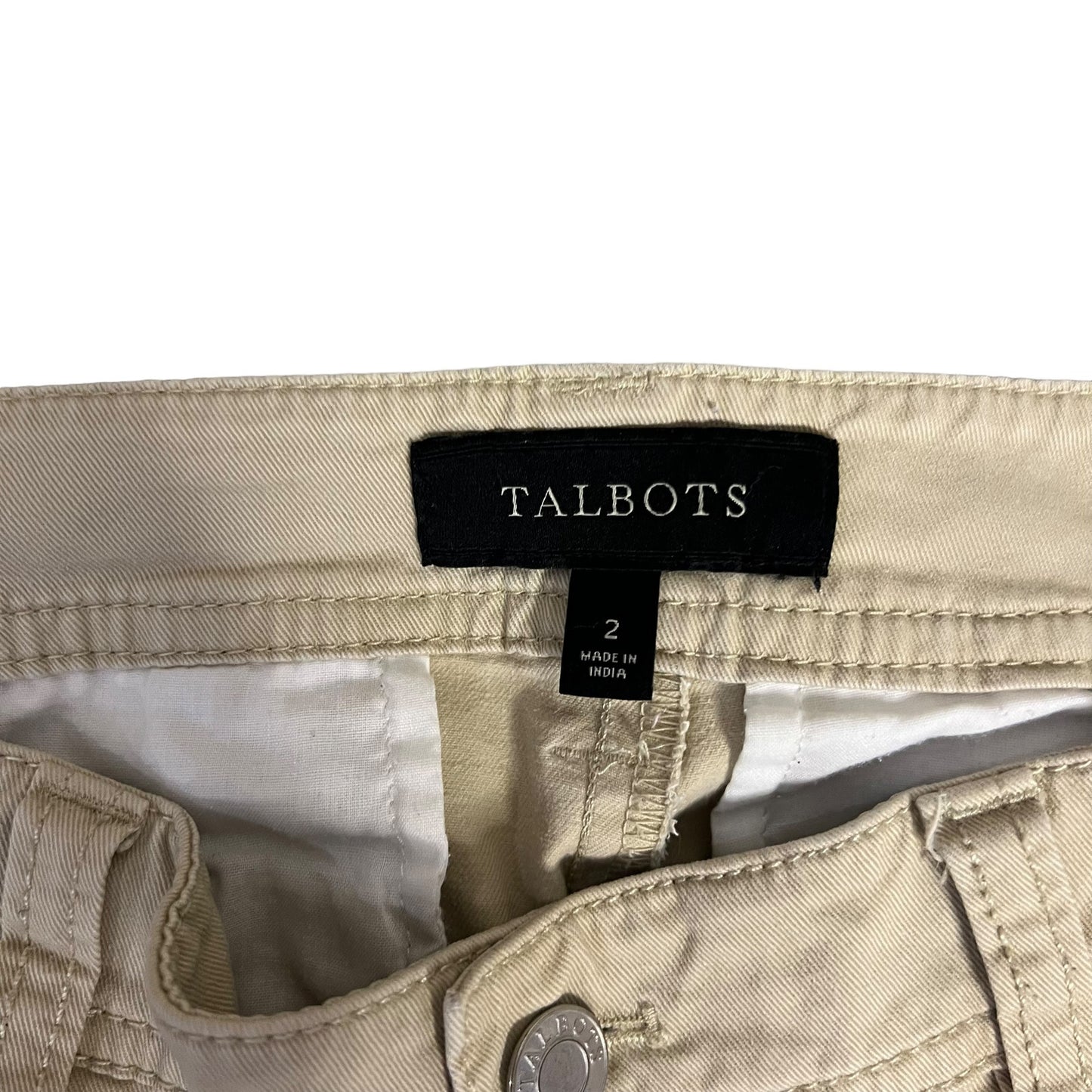 Talbots Women's Beige Chino Pants Size 2 Casual Flat Front with Zippered Ankles