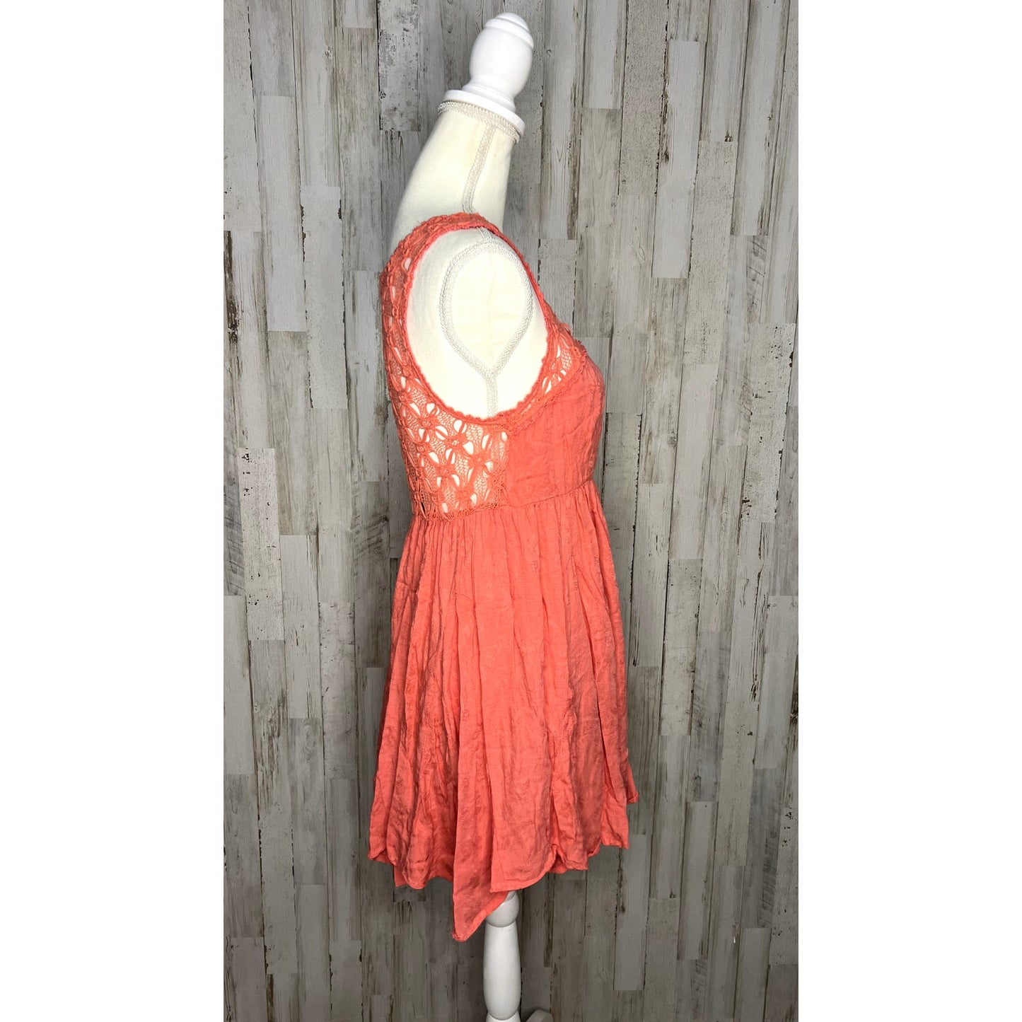 Free People Women's Size Coral Pink Small Fiesta Crochet Lace Boho Dress