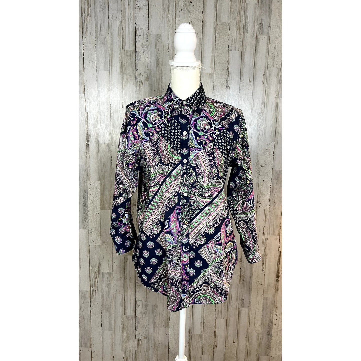 Lauren Ralph Lauren Women's Size Medium Paisley Patchwork Button-Up Blouse