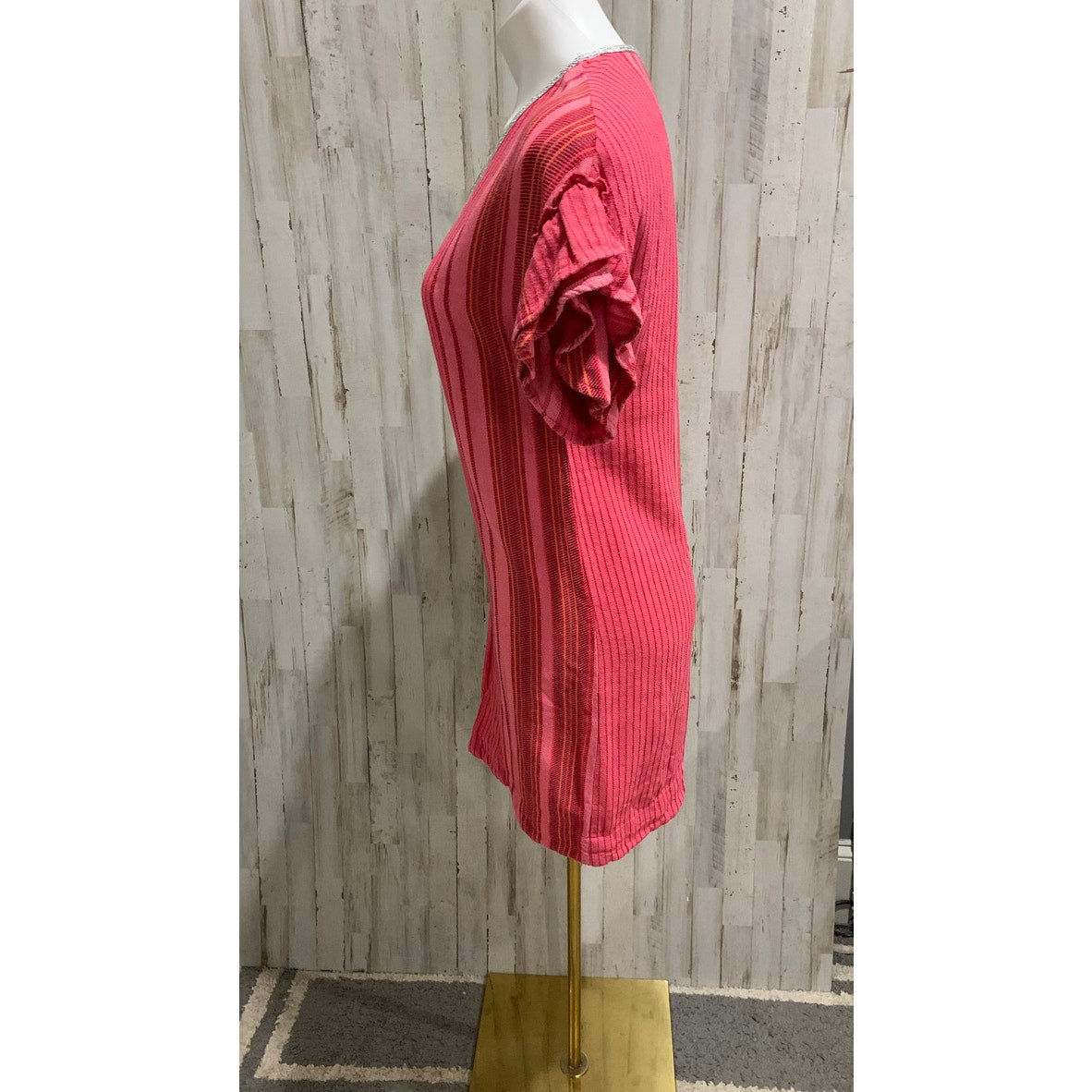 THML Dress Womens XS Pink Striped Shift Short Ruffle Sleeve