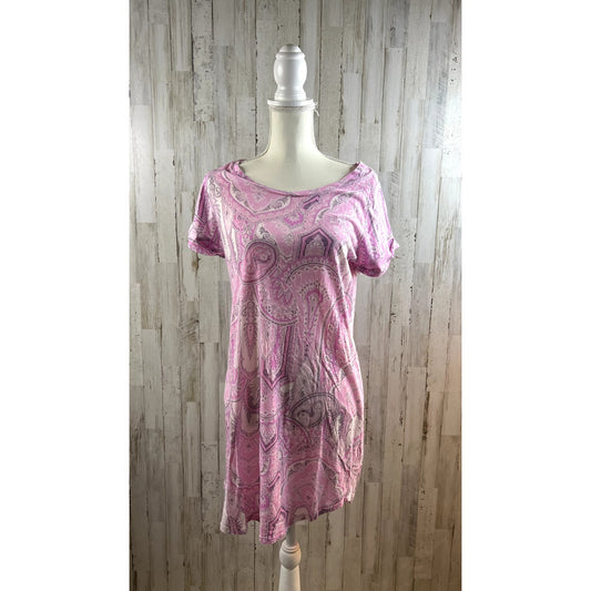 Lauren Ralph Lauren Women's Small Pink Paisley Short Sleeve Cotton Nightgown