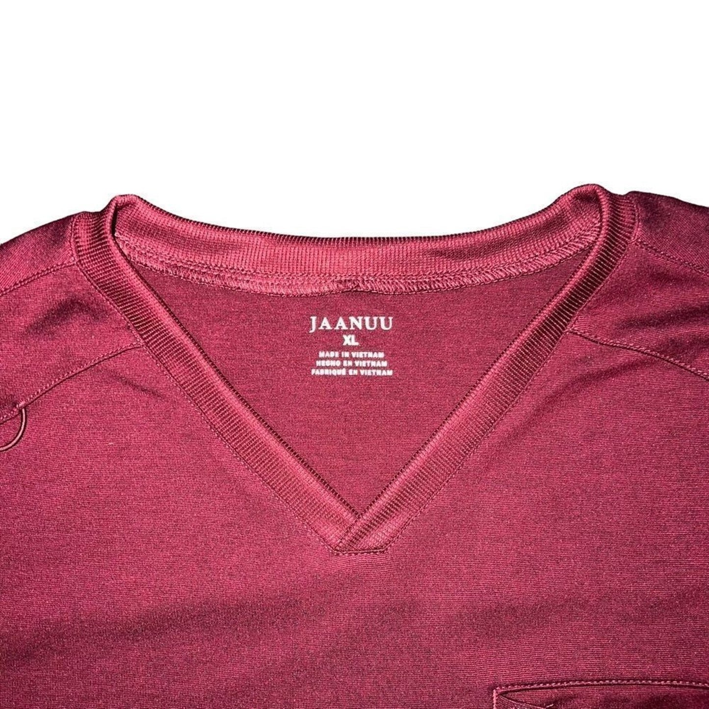 Jaanuu Scrub Top Men's XL Burgundy Wine V-Neck Short Sleeve Chest Zip