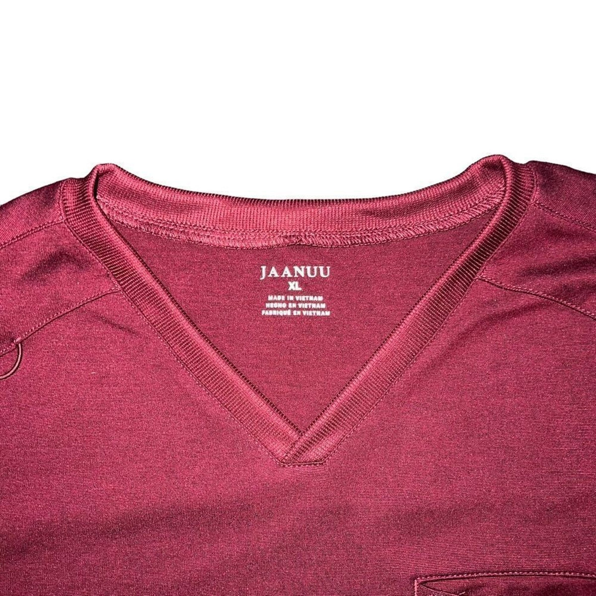 Jaanuu Scrub Top Men's XL Burgundy Wine V-Neck Short Sleeve Chest Zip