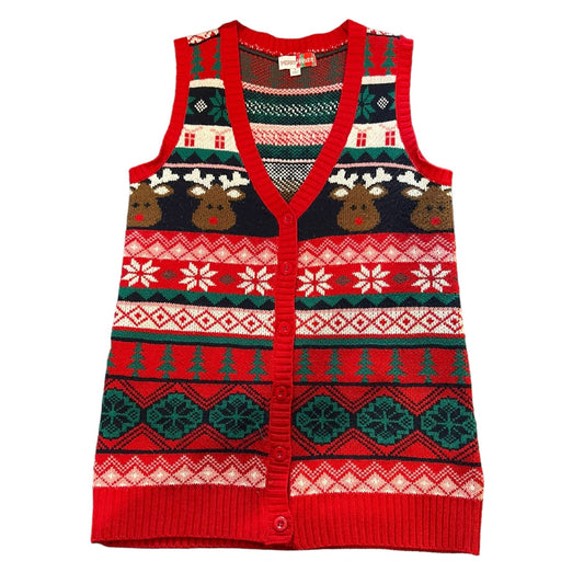 MerryWear Women’s Small V-Neck Fair Isle Ugly Christmas Rudolph Sweater Vest