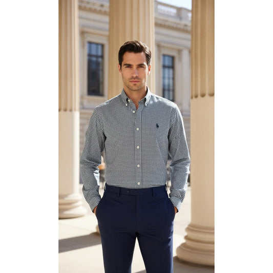 Ralph Lauren Golf Shirt Mens XL Green White Gingham Check Button Down