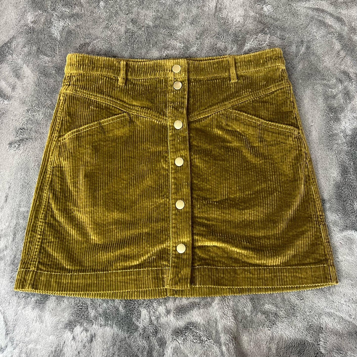 NWT Madewell Women's Green Corduroy A-Line Snap Mini Skirt Size 10 Casual Fall