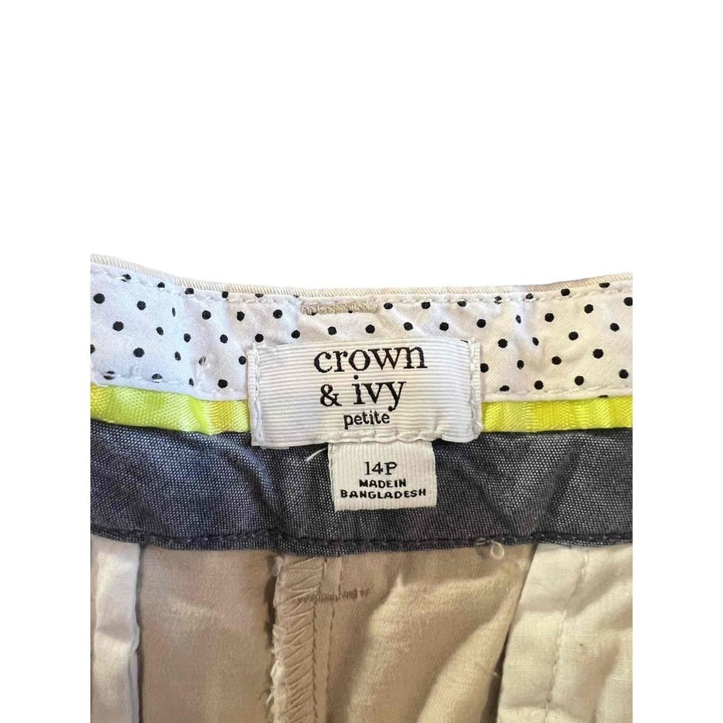 Crown & Ivy Chino Shorts Womens Petite 14P Beige Khaki Flat Front