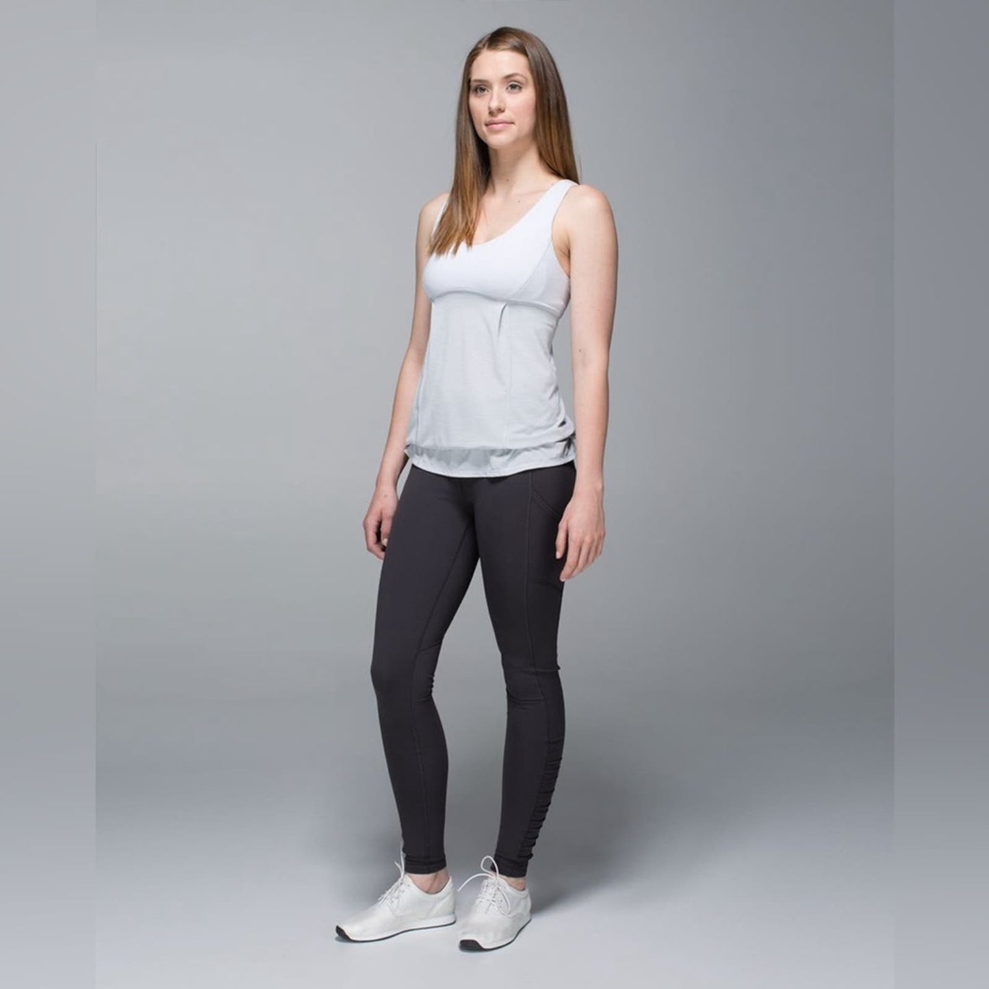 Lululemon Run: Ta Ta Topper White Gray Stripe Size 8 Yoga Active Workout Top