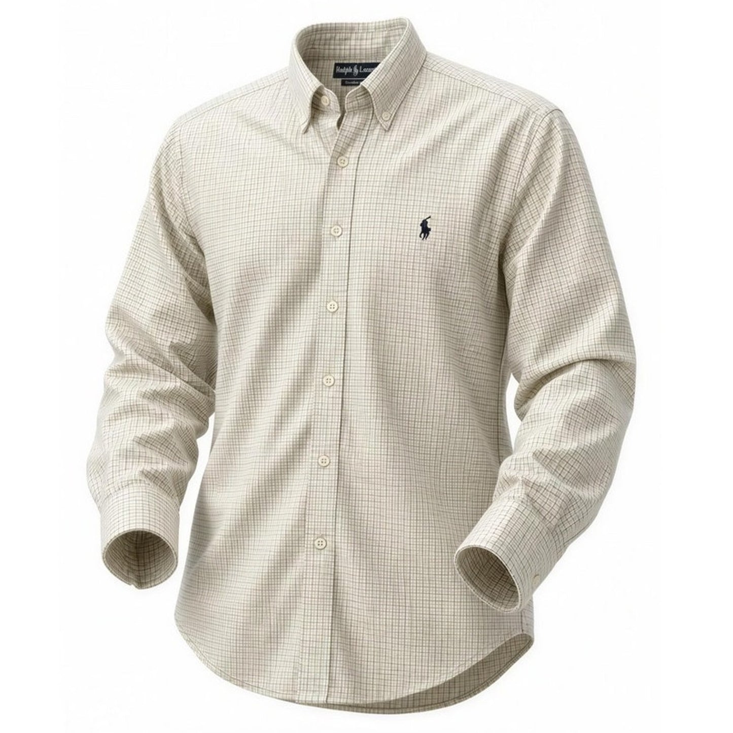 Ralph Lauren Button-Up Shirt Mens Size 17 Beige Check Long Sleeve Pony