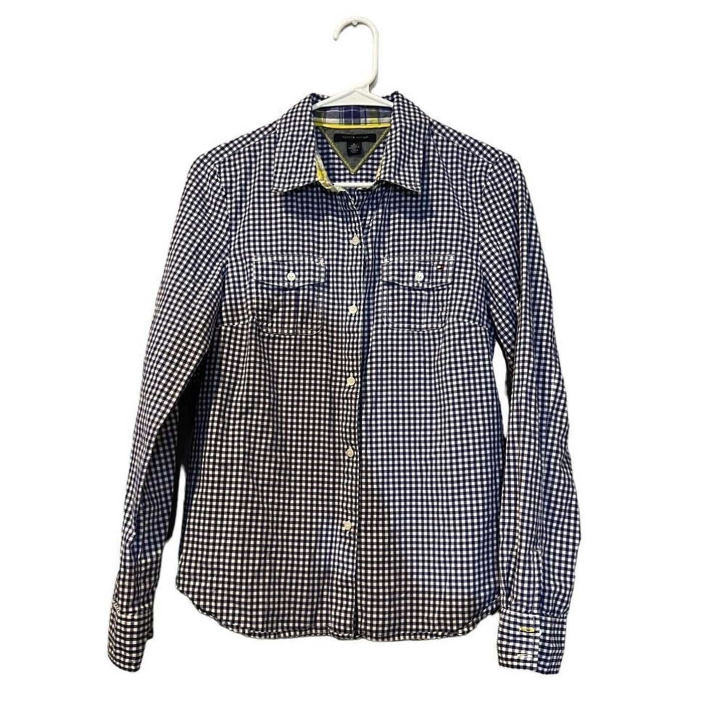 Tommy Hilfiger Button-Up Shirt Womens Medium Blue White Gingham Check Long