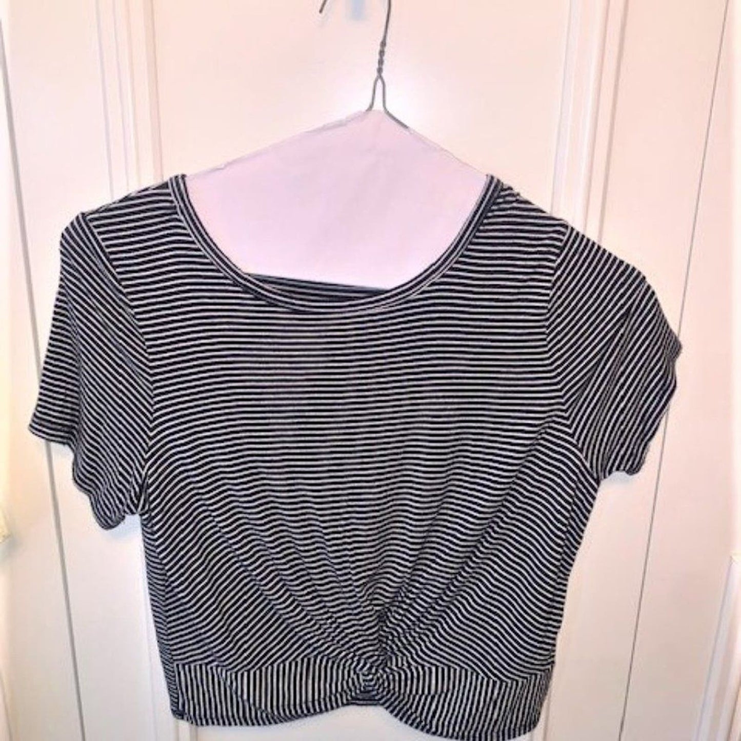 Set 2 Yellow front tie/B&W stripe front knot crop top tee