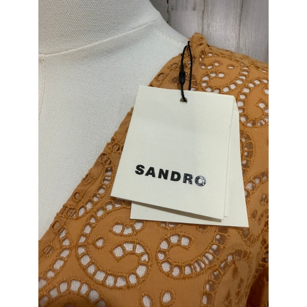 NWT Sandro Women's Orange Livio Tie Front Cropped V-Neck Blouse Size 0