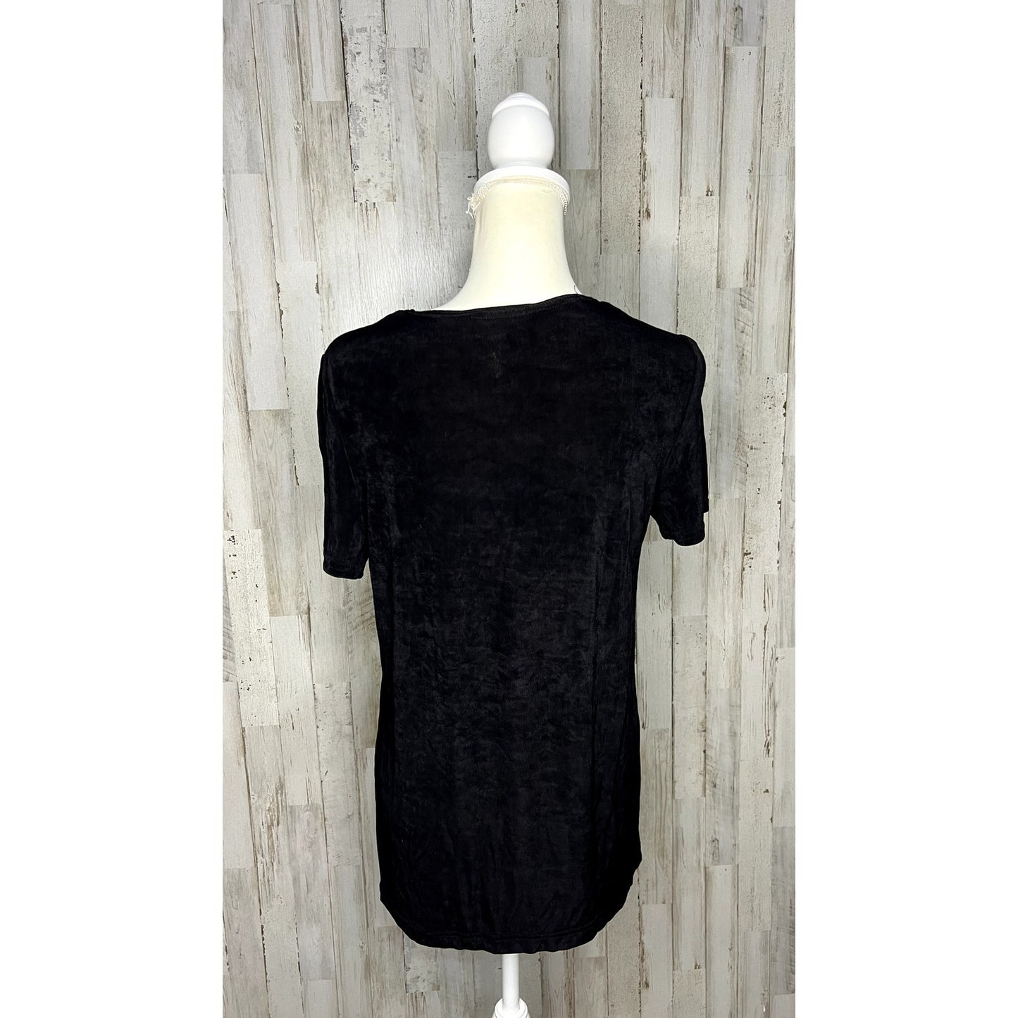 Positive Attitude Women's Size 8 Black Velvet Short Sleeve Scoop Neck Blouse