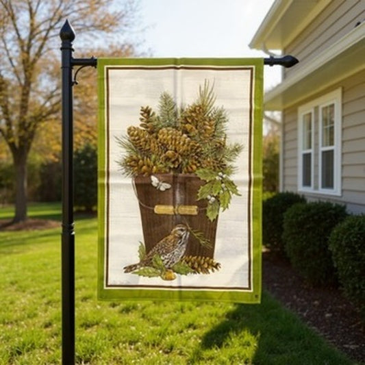 Nature Theme Green Flag Pinecones & Bird Double-Sided Rustic Decor