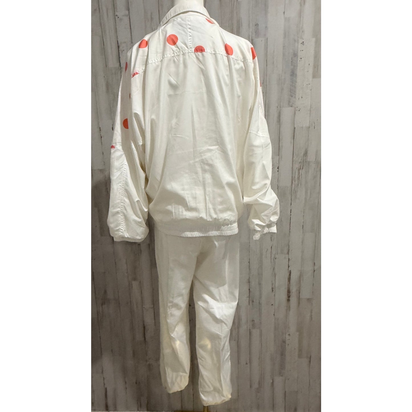 Diadora Tracksuit Set Womens Size Small White Coral Polka Dot Zip Jacket Pants
