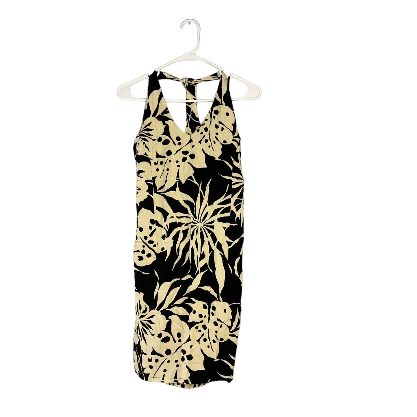 Kahala Women's 12 Hawaiian Print Black/Beige Rayon Sleeveless A-Line Sundress