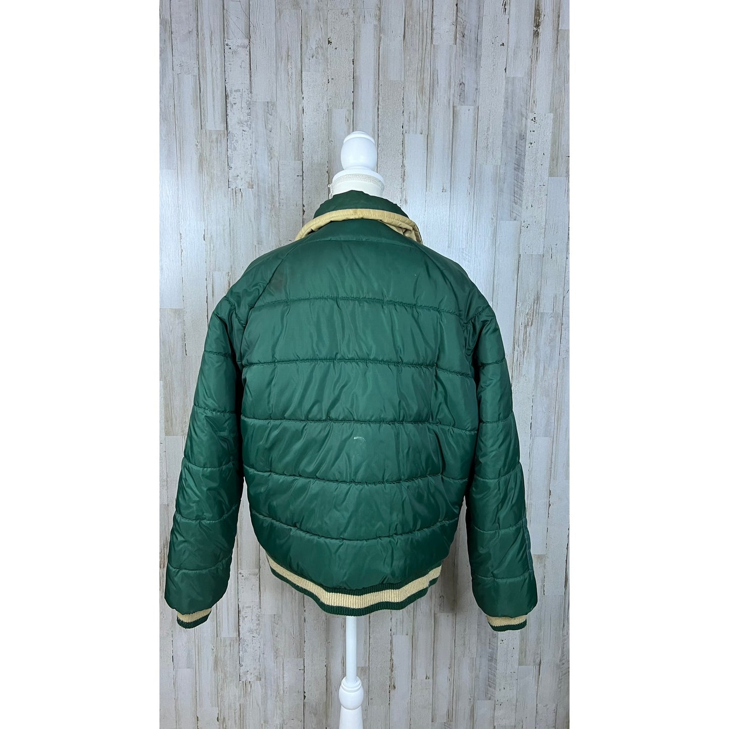 VINTAGE Lacoste Men's Large Green & Beige Reversible Thick Winter Puffer Jacket