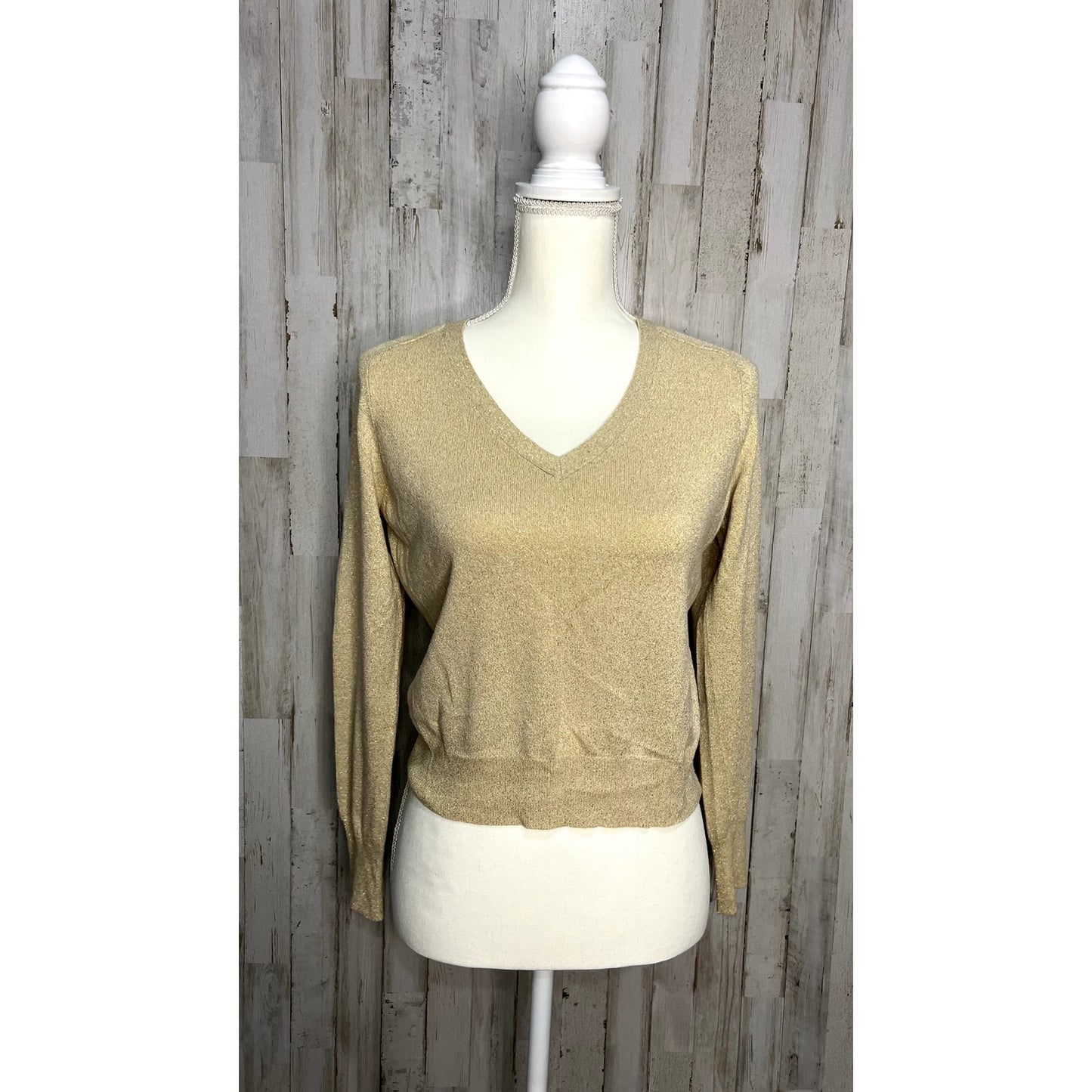 Talbots Petite Women's Size Small Long Sleeve Gold V-Neck Pullover Sweater