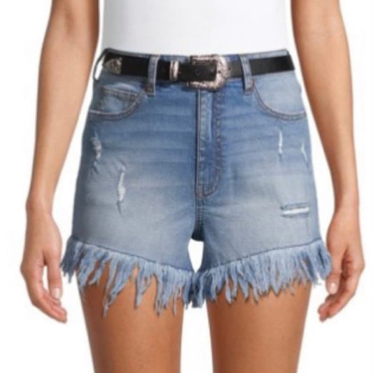 High Rise Festival Fray Hem Denim Shorts