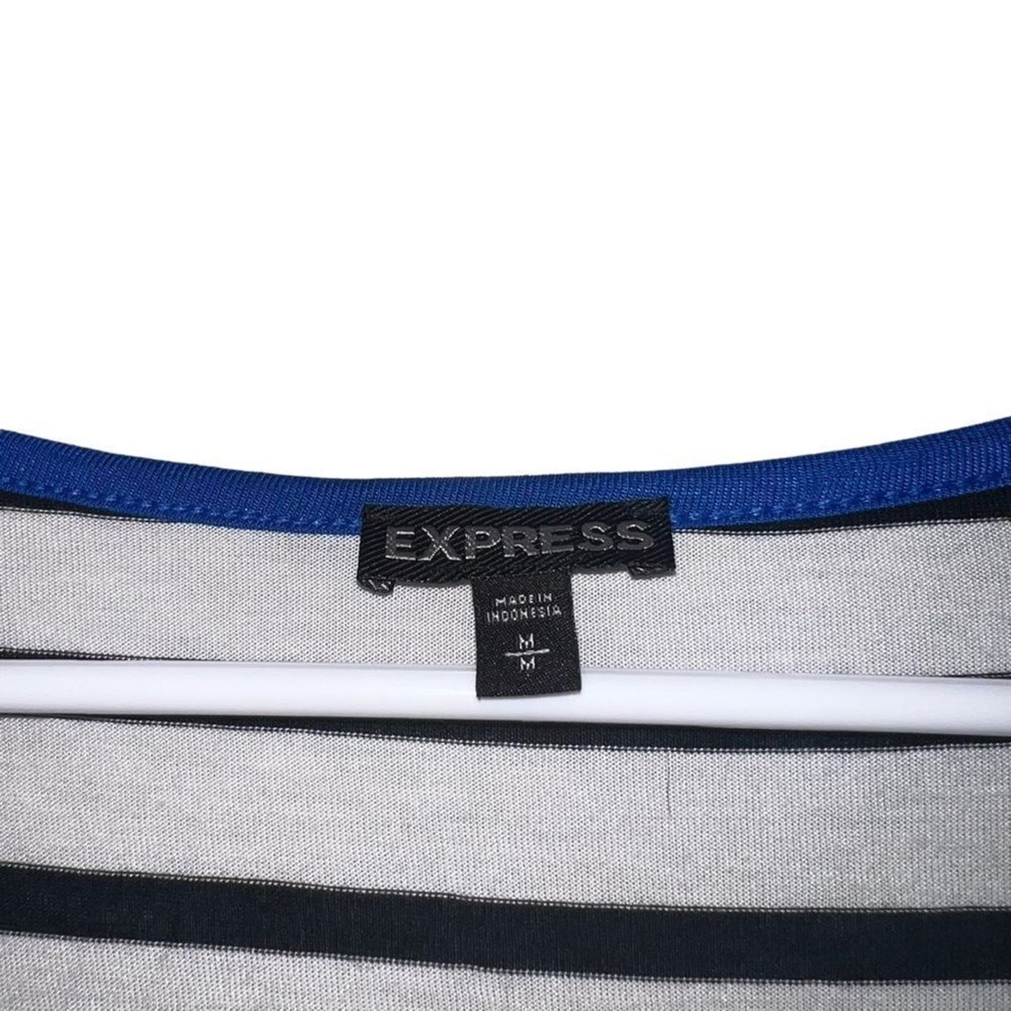 Express Black White Blue Striped Draped Neck Dolman Sleeve Blouse Shirt Top Med